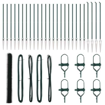 Hexagon Zaun Grün 1,5x50 m Stahl, Zaunpfosten mit Spike 13 Stück Ø32 mm 170 cm verzinkter Stahl