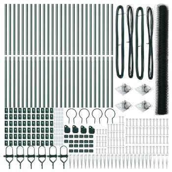 Hexagon Zaun Grün 1,5x50 m Stahl, Zaunpfosten mit Spike 13 Stück Ø32 mm 170 cm verzinkter Stahl