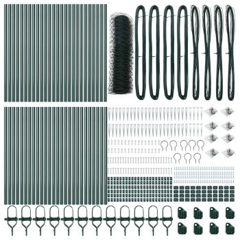 Hexagonzaun Grün 0.6x100 m Stahl, Zaunpfosten mit Spike 13 Stk Ø32 mm 80 cm verzinkter Stahl