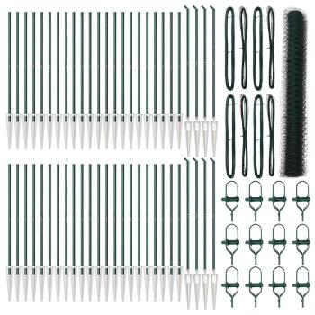 Sechseckzaun Grün 1,2x100 m Stahl, Zaunpfosten mit Spitze 13 Stück Ø32 mm 140 cm verzinkter Stahl