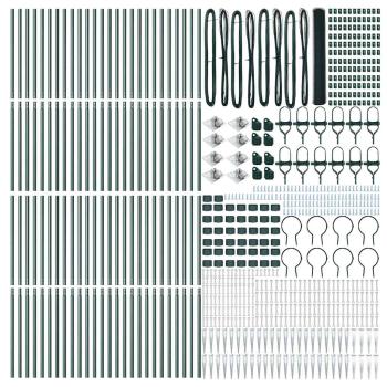 Sechseckzaun Grün 1,4x100 m Stahl, Zaunpfosten mit Spike 13 Stk Ø32 mm 160 cm verzinkter Stahl