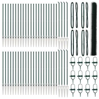 Sechseckzaun Grün 1,5x100 m Stahl, Zaunpfosten mit Spitze 13 Stück Ø32 mm 170 cm verzinkter Stahl