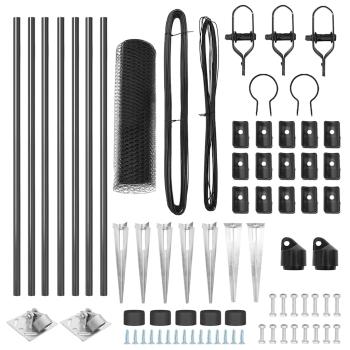 Hexagonzaun Grau 0.4x10 m Stahl, Zaunpfosten mit Spike 7 Stück Ø32 mm 60 cm galvanisierter Stahl