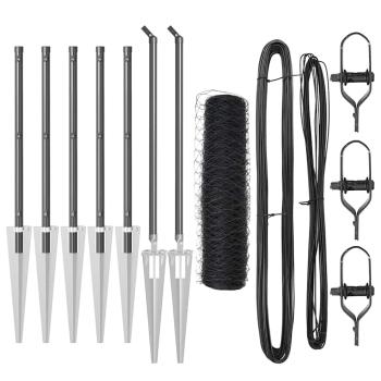 Sechseckzaun Grau 0,4x10 m Stahl, Zaunpfosten mit Spike 7 Stück Ø32 mm 60 cm Galvanisiertes Stahl