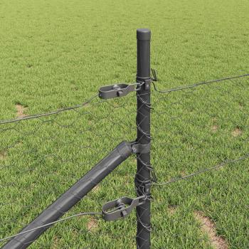 Sechseckzaun Grau 0.5x10 m Stahl, Zaunpfosten mit Spitze 7 Stück Ø32 mm 80 cm verzinkter Stahl