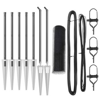 Hexagonzaun Grau 0,8x10 m Stahl, Zaunpfosten mit Spitze 7 Stück Ø32 mm 100 cm Verzinkter Stahl