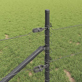 Sechseckzaun Grau 1x10 m Stahl, Zaunpfosten mit Spitze 7 Stück Ø32 mm 120 cm verzinkter Stahl