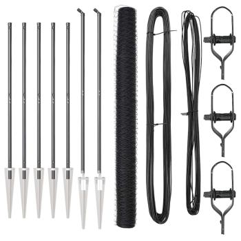 Sechseckzaun Grau 1,5x10 m Stahl, Zaunpfosten mit Spike 7 Stk Ø32 mm 170 cm galvanisierte Stahl