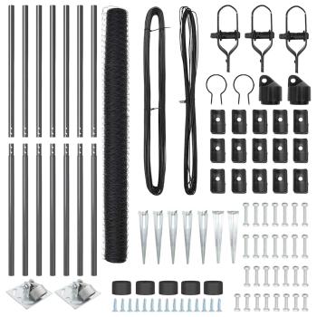 Sechseckzaun Grau 1,5x10 m Stahl, Zaunpfosten mit Spike 7 Stk Ø32 mm 170 cm galvanisierte Stahl