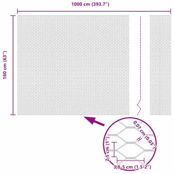 Sechseckzaun Grau 1.6x10 m Stahl, Zaunpfosten mit Nagel 7 Stück Ø32 mm 180 cm Verzinkter Stahl