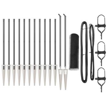 Sechseckzaun Grau 0.4x25 m Stahl, Zaunpfosten mit Spitze 13 Stück Ø32 mm 60 cm verzinkter Stahl