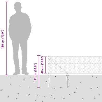Sechseckzaun Grau 0,4x25 m Stahl, Zaunpfosten mit Spitze 13 Stück Ø32 mm 60 cm verzinkter Stahl