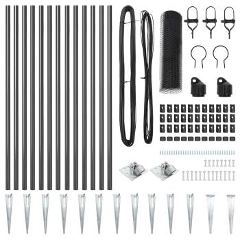 Sechseckzaun Grau 0.6x25 m Stahl, Zaunpfosten mit Spitze 13 Stk Ø32 mm 80 cm Galvanisierter Stahl