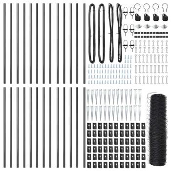 Sechseckzaun Grau 0,5x50 m Stahl, Zaunpfosten mit Spike 13 Stück Ø32 mm 80 cm verzinkter Stahl
