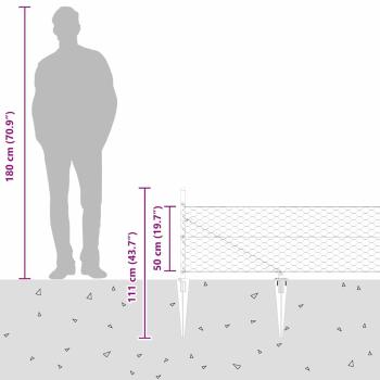 Sechseckzaun Grau 0,5x50 m Stahl, Zaunpfosten mit Spike 13 Stück Ø32 mm 80 cm feuerverzinkter Stahl