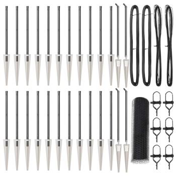 ARDEBO.de - Sechseckzaun Grau 0,6x50 m Stahl, Zaunpfosten mit Spike 13 Stück Ø32 mm 80 cm verzinkter Stahl