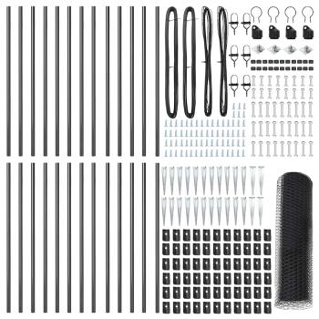 Sechseckzaun Grau 0,6x50 m Stahl, Zaunpfosten mit Spike 13 Stück Ø32 mm 80 cm verzinkter Stahl