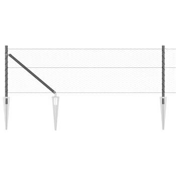 Sechseckzaun Grau 0,6x50 m Stahl, Zaunpfosten mit Spike 13 Stück Ø32 mm 80 cm verzinkter Stahl