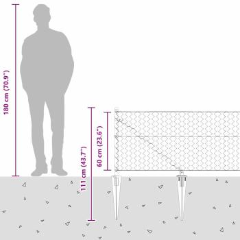 Hexagonzaun Grau 0.6x50 m Stahl, Zaunpfosten mit Spike 13 Stück Ø32 mm 80 cm galvanisierter Stahl