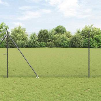 ARDEBO.de - Sechseckzaun Grau 1.6x50 m Stahl, Zaunpfosten mit Spikes 13 Stück Ø32 mm 180 cm Verzinkter Stahl
