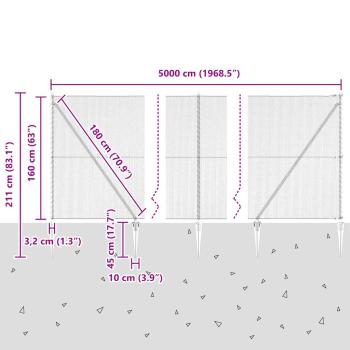 Sechseckzaun Grau 1.6x50 m Stahl, Zaunpfosten mit Spikes 13 Stück Ø32 mm 180 cm Verzinkter Stahl