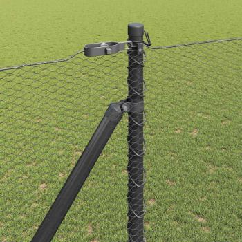 Sechseckzaun Grau 1.6x50 m Stahl, Zaunpfosten mit Spikes 13 Stück Ø32 mm 180 cm Verzinkter Stahl