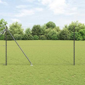 ARDEBO.de - Sechseck-Zaun Grau 1,6 x 50 m Stahl, Zaunpfosten mit Spike 13 Stück Ø32 mm 180 cm verzinkter Stahl