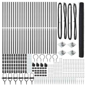 Sechseck-Zaun Grau 1,6 x 50 m Stahl, Zaunpfosten mit Spike 13 Stück Ø32 mm 180 cm verzinkter Stahl