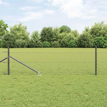 ARDEBO.de - Sechseckzaun Grau 0,4x100 m Stahl, Zaunpfähle mit Spike 13 Stück Ø32 mm 60 cm verzinkter Stahl