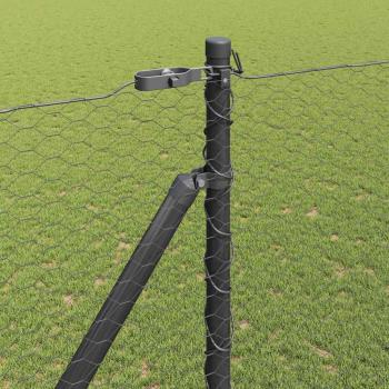 Sechseckzaun Grau 1,5x100 m Stahl, Zaunpfosten mit Spike 13 Stück Ø32 mm 170 cm verzinkter Stahl