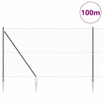 Hexagon Zaun Grau 1,6x100 m Stahl, Zaunpfosten mit Spitze 13 Stück Ø32 mm 180 cm verzinkter Stahl