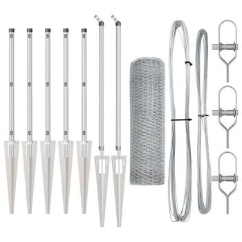 Sechseckzaun 0,4x10 m Verzinkter Stahl, Zaunpfosten mit Spike 7 Stück Ø32 mm 60 cm Verzinkter Stahl