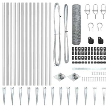 Sechseckzaun 0,8x10 m Verzinkter Stahl, Zaunpfosten mit Spitze 7 Stück Ø32 mm 100 cm Verzinkter Stahl