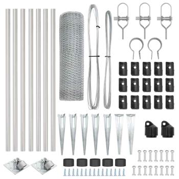 Hexagon Zaun 1x10 m Verzinkter Stahl, Zaunpfosten mit Spitze 7 Stück Ø32 mm 120 cm Verzinkter Stahl