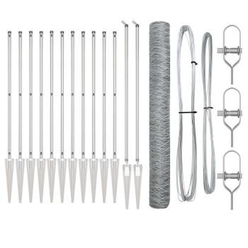 Sechseckzaun 1,2x10 m Verzinkter Stahl, Zaunpfosten mit Spike 7 Stk Ø32 mm 140 cm Verzinkter Stahl