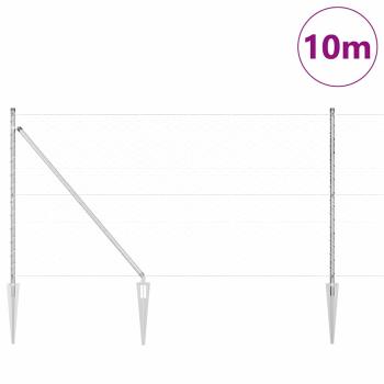 Sechseckzaun 1,2x10 m Verzinkter Stahl, Zaunpfosten mit Spike 7 Stk Ø32 mm 140 cm Verzinkter Stahl