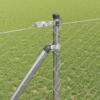 Sechseckzaun 1,2x10 m Verzinkter Stahl, Zaunpfosten mit Spike 7 Stk Ø32 mm 140 cm Verzinkter Stahl