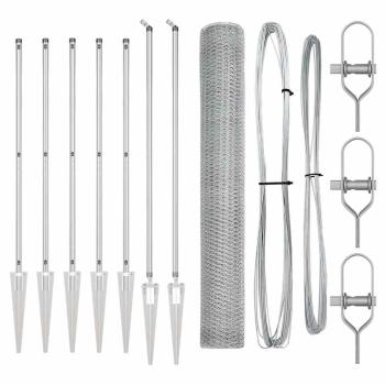 Sechseckzaun 1,4x10 m Feuerverzinkter Stahl, Zaunpfosten mit Spitze 7 Stück Ø32 mm 160 cm Feuerverzinkter Stahl