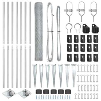 Sechseckzaun 1,4x10 m Feuerverzinkter Stahl, Zaunpfosten mit Spitze 7 Stück Ø32 mm 160 cm Feuerverzinkter Stahl