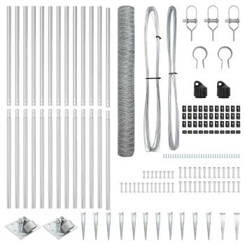 Hexagonzaun 1,4x10 m Verzinkter Stahl, Zaunpfosten mit Spitze 7 Stück Ø32 mm 160 cm Verzinkter Stahl