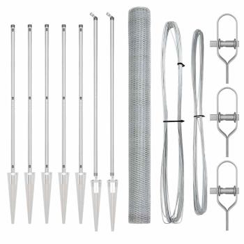 Sechseckzaun 1,6x10 m Feuerverzinkter Stahl, Zaunpfosten mit Spike 7 Stück Ø32 mm 180 cm Feuerverzinkter Stahl