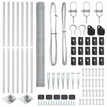 Sechseckzaun 1,6x10 m Feuerverzinkter Stahl, Zaunpfosten mit Spike 7 Stück Ø32 mm 180 cm Feuerverzinkter Stahl