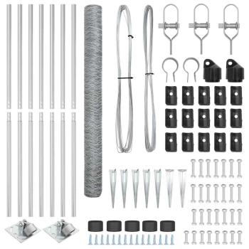 Sechskantzaun 1,6x10 m verzinkter Stahl, Zaunpfosten mit Spike 7 Stück Ø32 mm 180 cm verzinkter Stahl