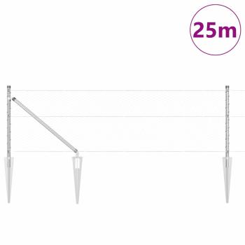 Sechseckzaun 0.6x25 m Verzinkter Stahl, Zaunpfosten mit Spike 13 Stück Ø32 mm 80 cm Verzinkter Stahl
