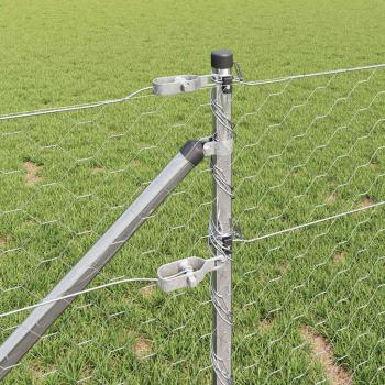 Sechskantzaun 0,6x25 m feuerverzinkter Stahl, Zaunpfosten mit Spike 13 Stück Ø32 mm 80 cm feuerverzinkter Stahl