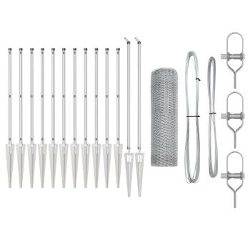 Sechseckzaun 0,8x25 m Verzinkter Stahl, Zaunpfosten mit Spike 13 Stück Ø32 mm 100 cm Verzinkter Stahl