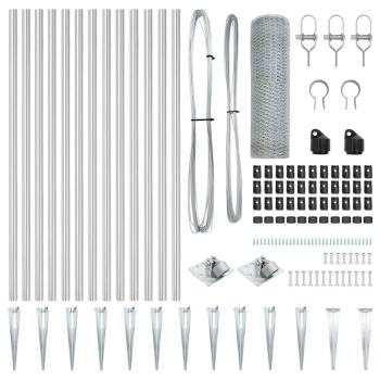 Sechseckzaun 0,8x25 m Verzinkter Stahl, Zaunpfosten mit Spike 13 Stück Ø32 mm 100 cm Verzinkter Stahl