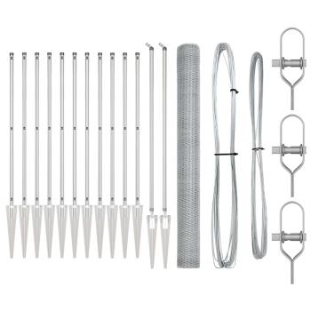 Sechseckzaun 1.6x25 m Verzinkter Stahl, Zaunpfosten mit Spitze 13 Stück Ø32 mm 180 cm Verzinkter Stahl