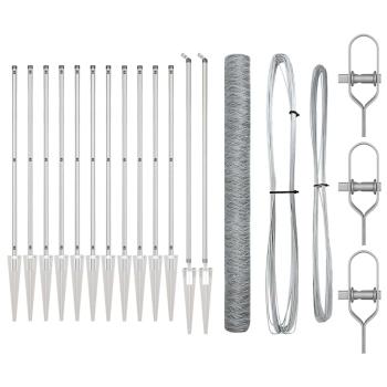 Sechskantzaun 1,6x25 m Verzinkter Stahl, Zaunpfosten mit Spike 13 Stück Ø32 mm 180 cm Verzinkter Stahl