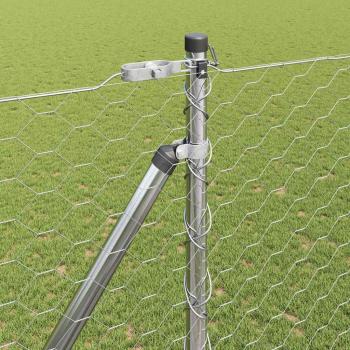 Sechskantzaun 1,6x25 m Verzinkter Stahl, Zaunpfosten mit Spike 13 Stück Ø32 mm 180 cm Verzinkter Stahl